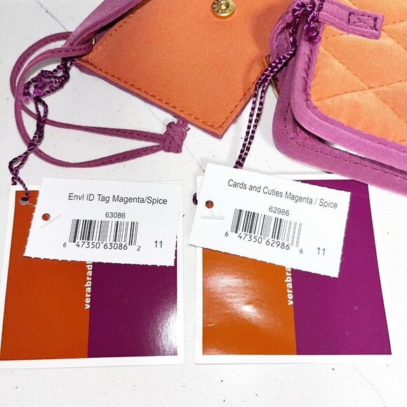NWT Vera Bradley Luggage Tag and Cards & Cuties Wallet Magenta/Spice pattern - Picture 3 of 4